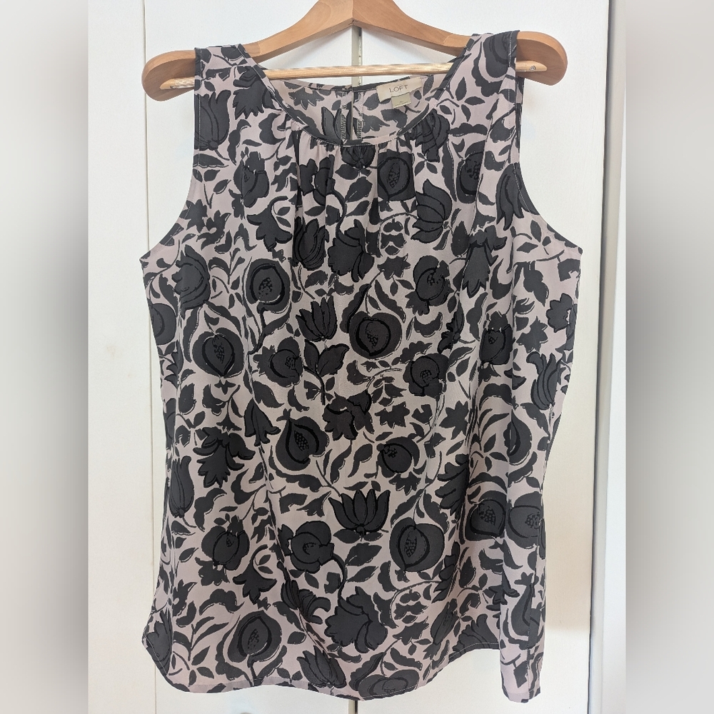 LOFT Black, Gray, and Dusty Rose Floral Blouse